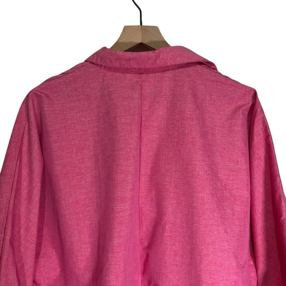 Pink Popover Tunic Top Large Cotton Blend Bell Sleeve Split Neck Boho Resort - Picture 8 of 15